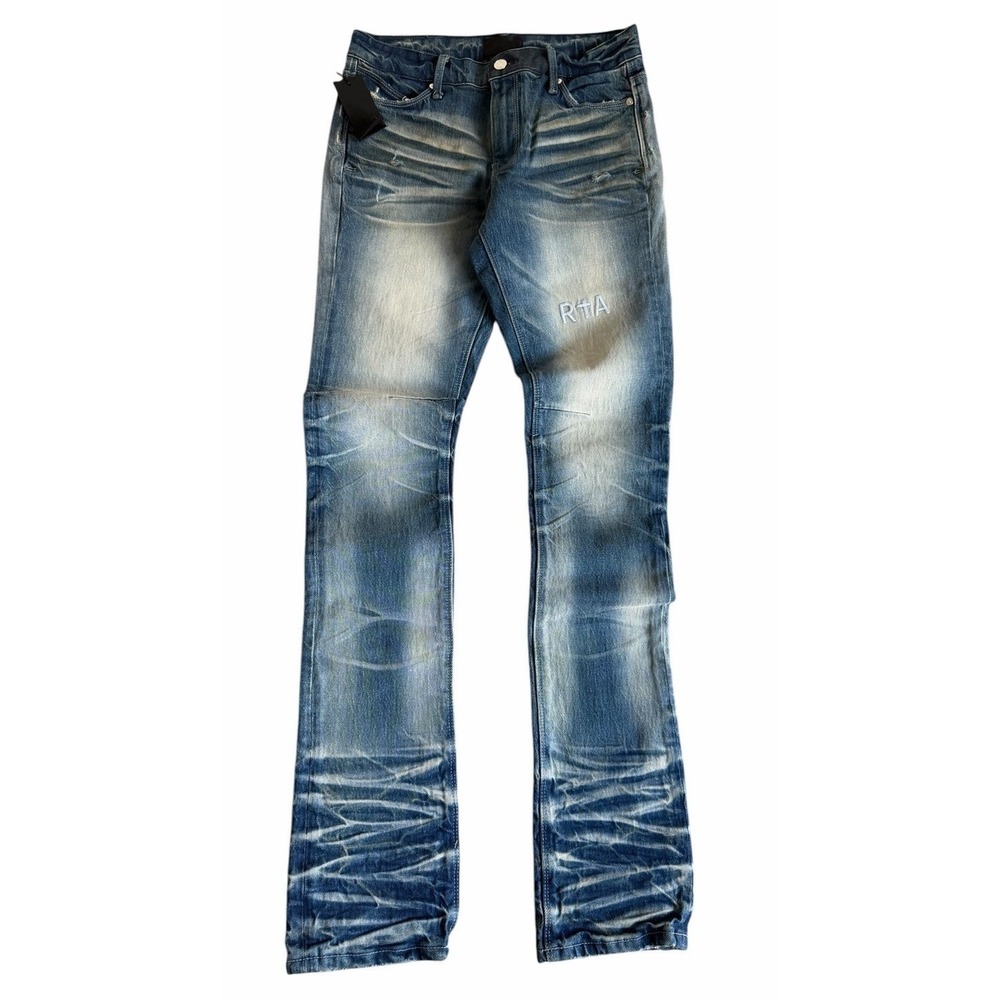 RtA Bryant Skinny Stacked Jeans Men's 29x35 Distressed Blue Stretch Denim NWT